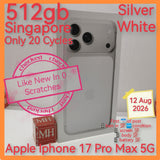 512gb only 20 Cycles Singapore apple iphone 17 Pro Max 5G silver white warranty full set