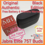 Original Authentic Jabra Elite 75T Buds black with 6 months battery warranty set