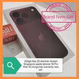 256gb 22 Sep receipt Singapore apple iphone 18 Pro Max 5G burgundy warranty new set