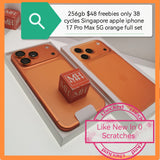 256gb $48 freebies only 38 cycles Singapore apple iphone 17 Pro Max 5G orange full set