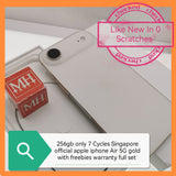 256gb 7 cycles Singapore official apple iphone Air 5G gold with freebies warranty full set