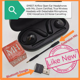 EMEET Airflow Open Ear Headphones with Mic, Zoom Certified,True Wireless Headsets with Detachable Microphone, ENC+VoiceCore 2.0 Noise Cancelling, Bluetooth 5.3,Multi-Point, Wireless Earbuds for Work