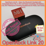 OpenRock Link 20 Open Ear Headset, Detachable Boom Mic, 5-Mic ENC Detachable magnetic boom mic, 5-mic AI ENC, 52H battery and IPX7 earbuds for work calls, meetings, sports and daily use