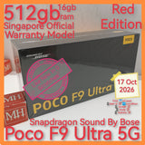 512gb 16gb gift received Singapore official Poco F9 Ultra 5G red snapdragon Bose Audio warranty full set