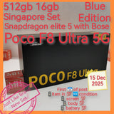 512gb 16gb Singapore official Poco F8 Ultra 5G with Bose snapdragon elite 5 Gen blue warranty full set
