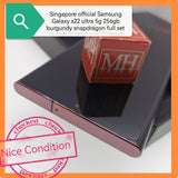 256gb Singapore official Samsung Galaxy s22 ultra 5g snapdragon burgundy full set