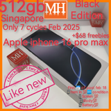 $68 freebies+Only 7 cycles 512gb Singapore apple iphone 16 pro max black titanium warranty full set