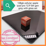 128gb cellular apple ipad pro 12.9 5th gen grey with glass set
