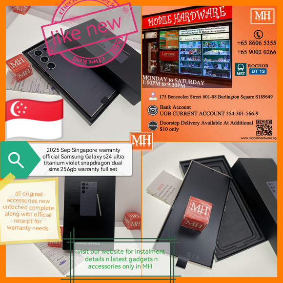 2025 Sep warranty Singapore official Samsung Galaxy s24 ultra 256gb violet titanium snapdragon dual sim warranty full set