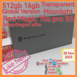 512gb 16gb global version red magic 10s pro 5G snapdragon gaming transparent moonlight full set