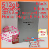 512gb April new received Singapore honor magic 8 pro 5G snapdragon black 2028 warranty full set