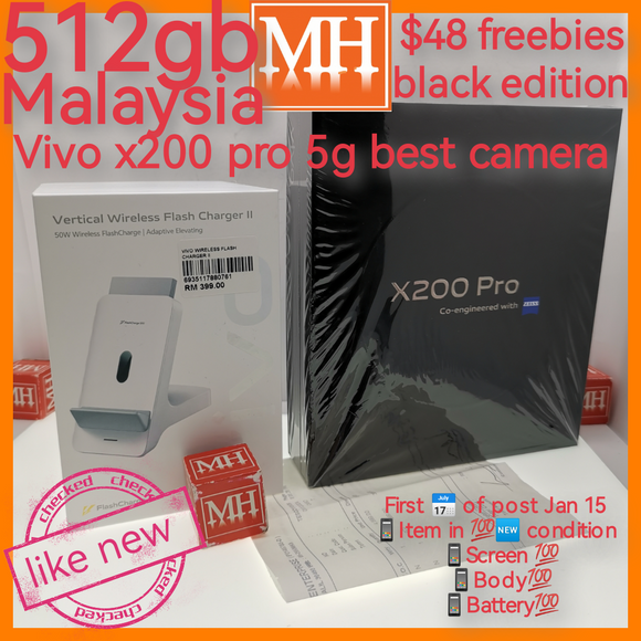 $48 freebies+512gb Malaysia Vivo x200 pro 5g black optional bundle promo warranty full set