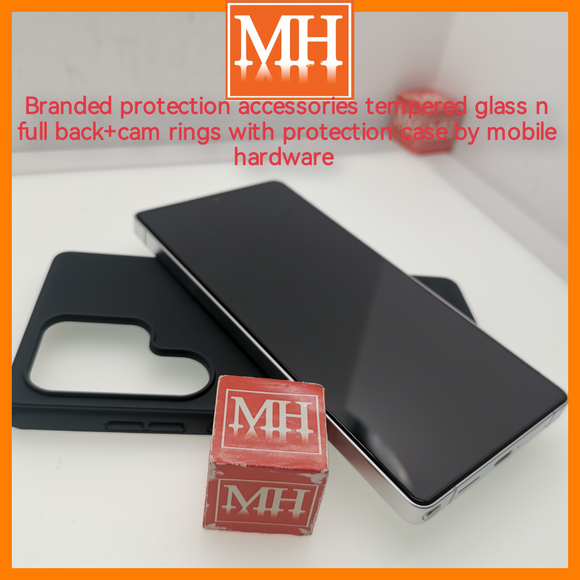 Branded protection tempered glass n back+cam rings with protection case by mobile hardware