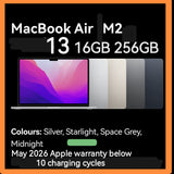 16gb 256gb may 2026 warranty apple MacBook Air 13 M2 chip starlight in 8 charging cycles warranty full set