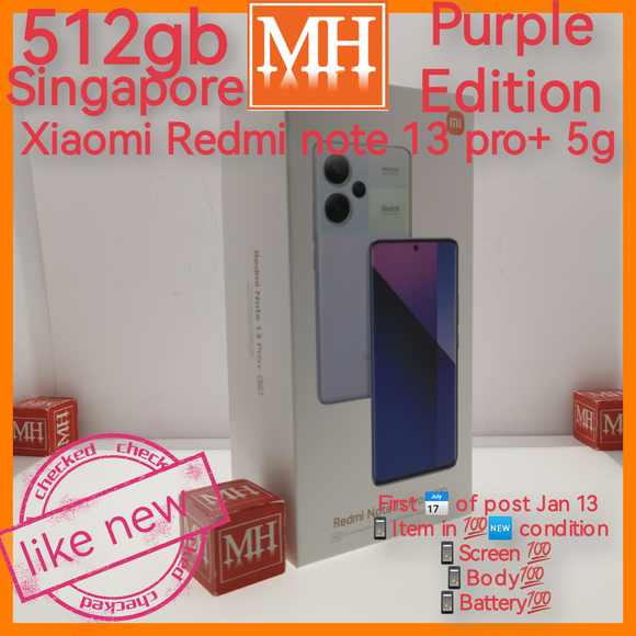 512gb Singapore Xiaomi Redmi note 13 pro+ 5g purple full set