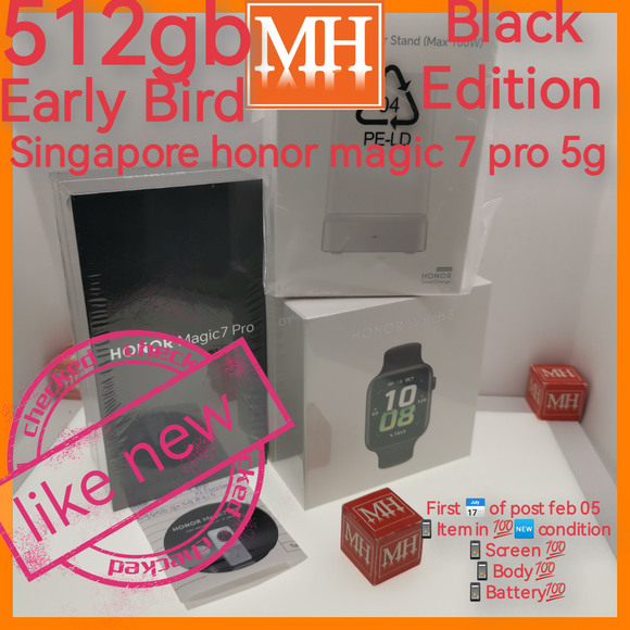 Freebies+Early bird promo 512gb Singapore honor magic 7 pro 5g black optional bundle promo warranty full set